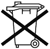 Symbol einer durchgestrichenen Mülltonne auf Rädern – Kennzeichnung für getrennte Entsorgung von Elektro- und Elektronikgeräten nach WEEE.