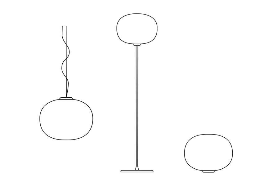 Piktogramm mit drei Leuchten: Stehleuchte, Pendelleuchte und Tischleuchte als stilisierte Darstellung des Bereichs Beleuchtung.