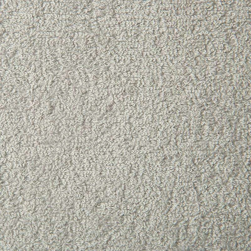 Nahaufnahme einer hellgrauen Frottierstruktur mit dichter, feiner Schlingenoberfläche