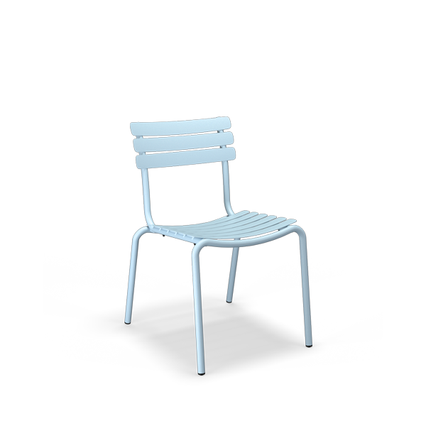 Stuhl Alua in Hellblau ohne Armlehnen, pulverbeschichtetem Aluminium und Lamellen