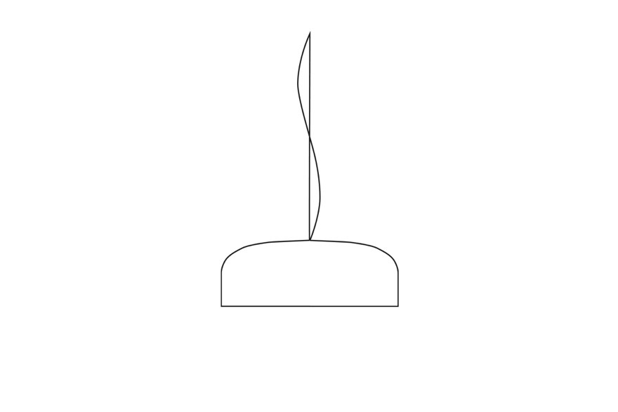 Piktogramm einer organisch geformten Pendelleuchte mit geschwungenem Kabel. Einzelmotiv aus dem Bereich Beleuchtung.
