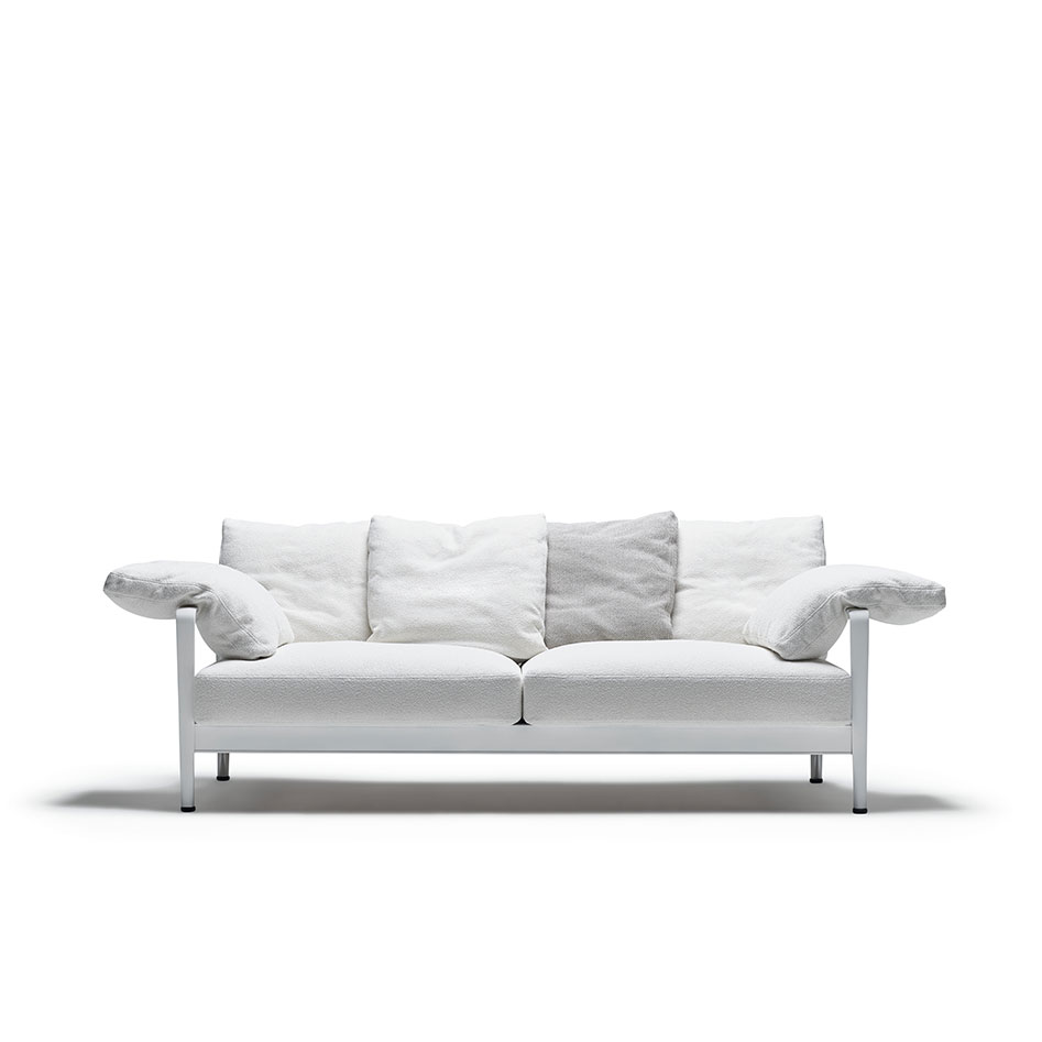 Knoll Sofa Lissoni als Zweisitzer mit hellem Polster und Rückenkissen in Weiß und Hellgrau