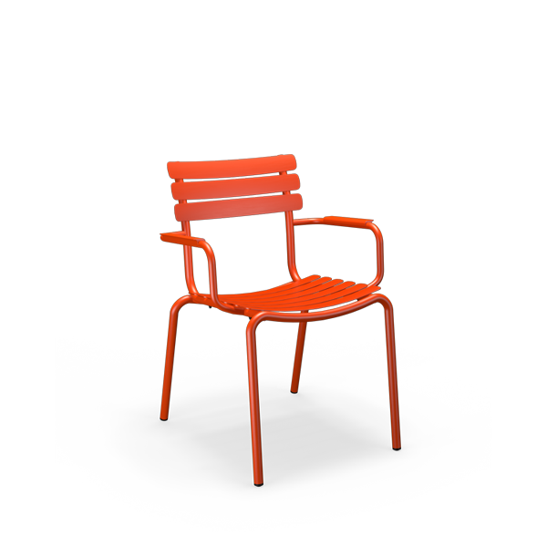 Stuhl Alua in kräftigem rot mit Armlehnen, pulverbeschichtetem Aluminium und Lamellen