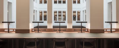 mawa design Bibliothek Alte Aktienspinnerei Chemnitz mit Aufbau-, Decken- und Tischleuchte 
Foto: Till Schuster