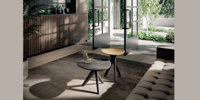 Couchtisch Trilope in Stein- und Aluminiumplatte von Draenert 